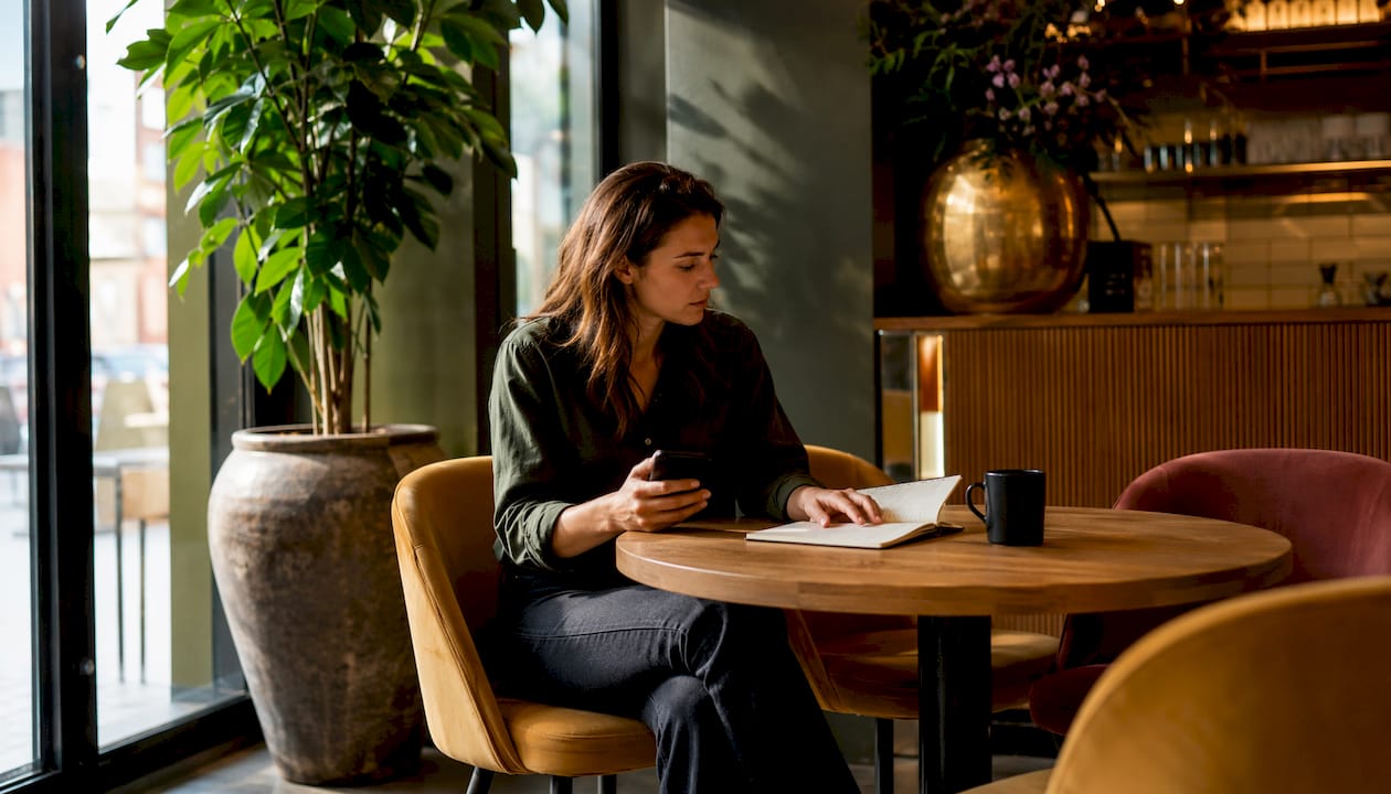 Detailopname van handen met smartphone en notitieboekje, mogelijk gerelateerd aan een datalek