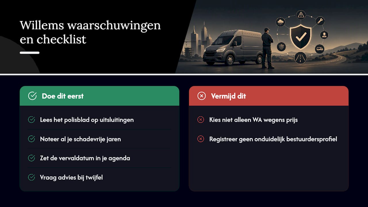 Persoonlijke waarschuwingen en korte checklist van Willem — overview diagram