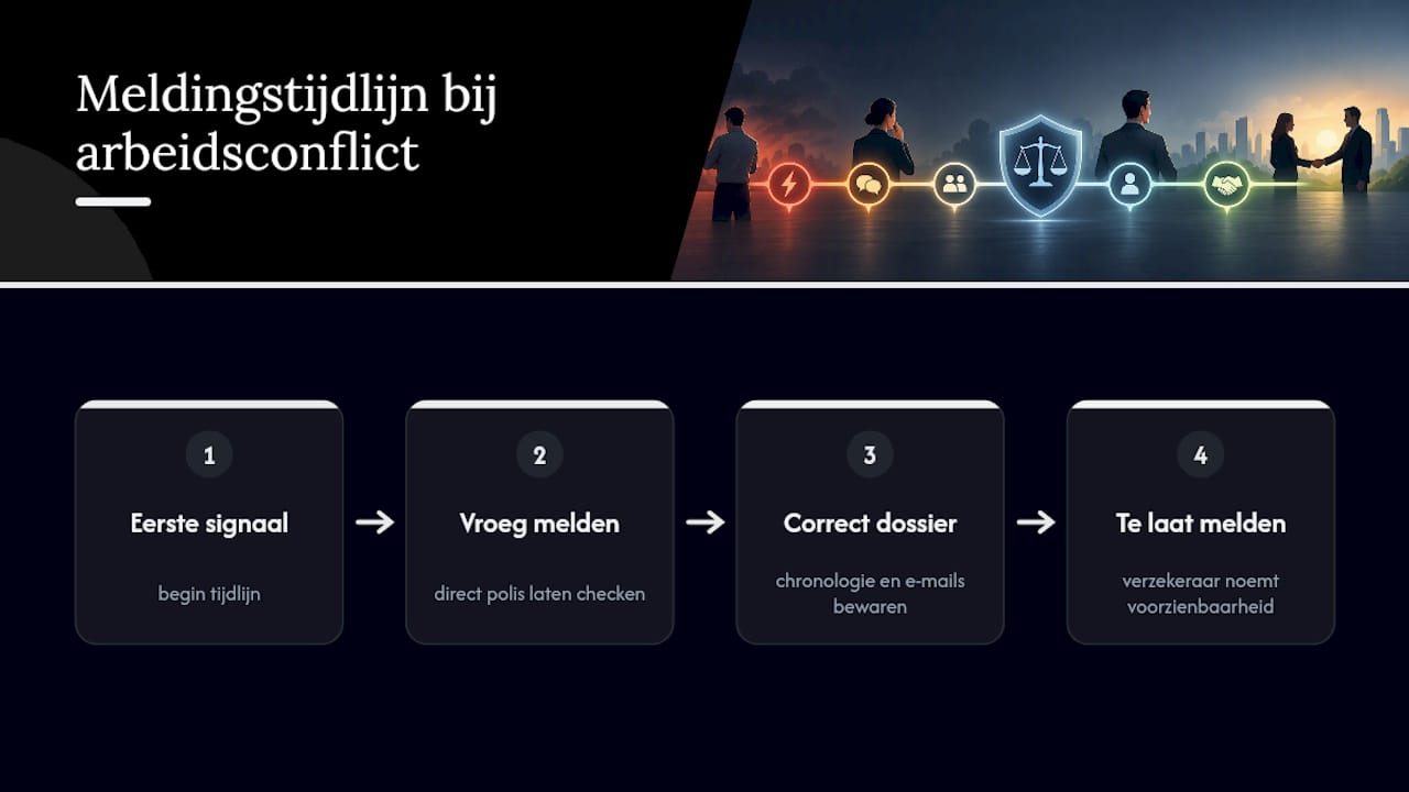 Tijdlijn van het eerste conflictsignaal tot aan de melding