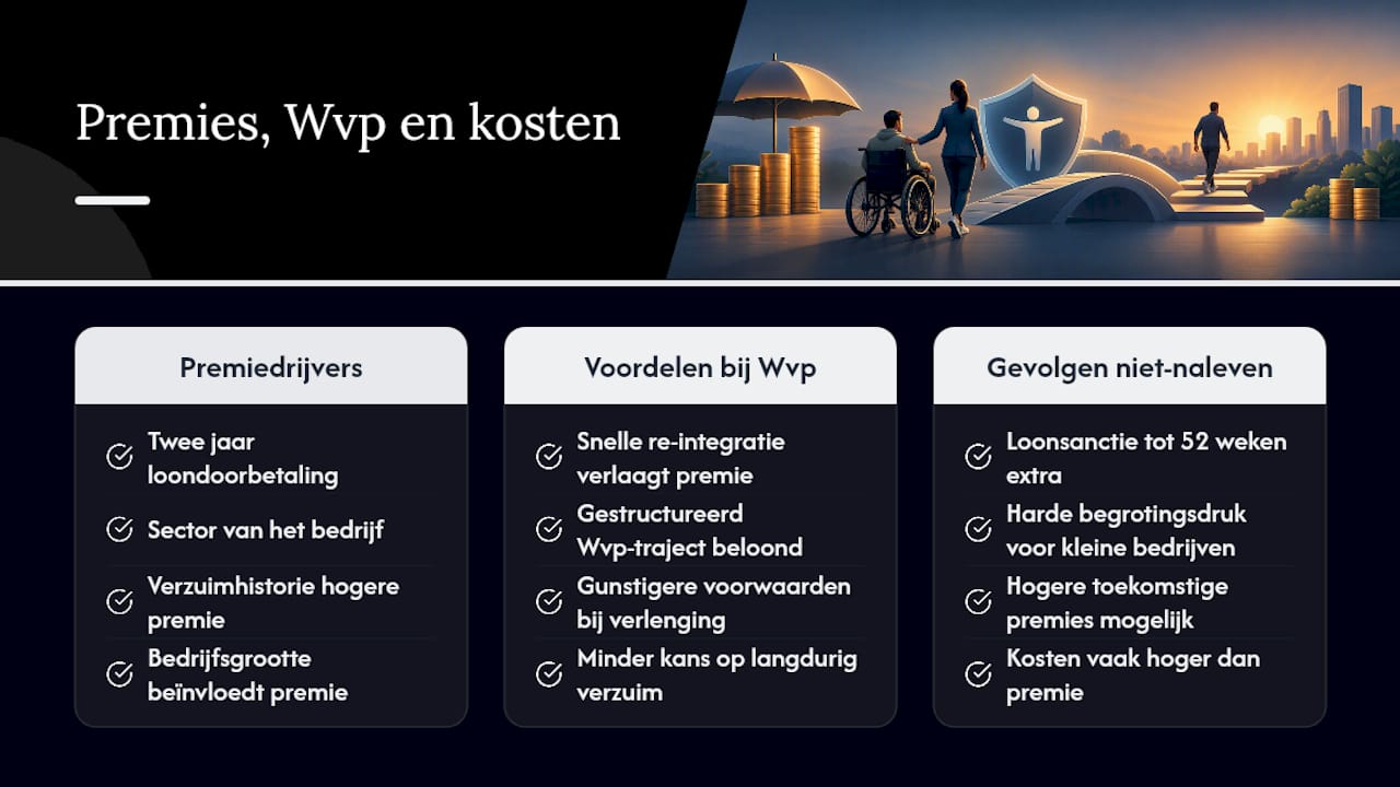 Effecten van verzuimverzekering en Wet verbetering poortwachter op premies en kosten — overview diagram
